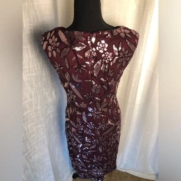 JS Collection Burgundy Floral Sequin Sleeveless Dress size 8 - Picture 14 of 16